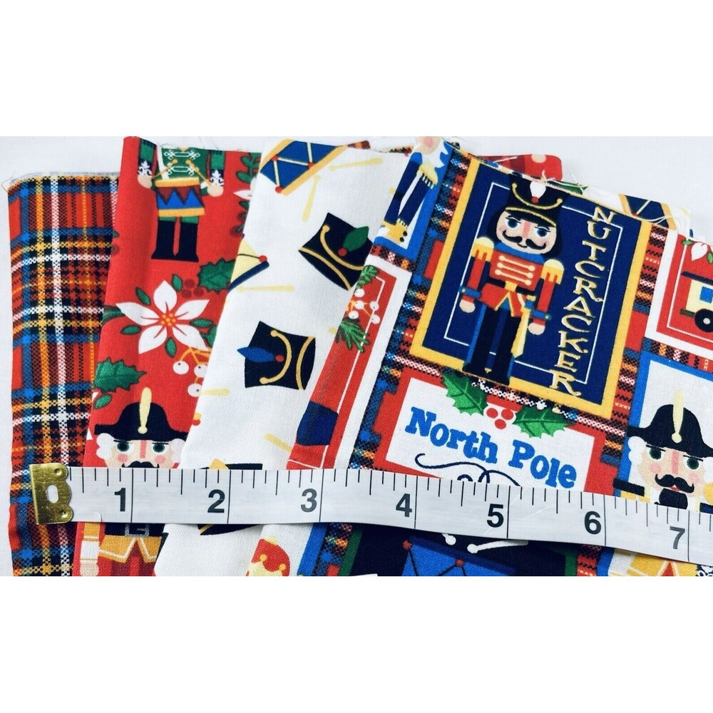FQ Bundle 4 PC Xmas Nutcracker Fat Quarter Holiday North Pole Toys Poinsettias